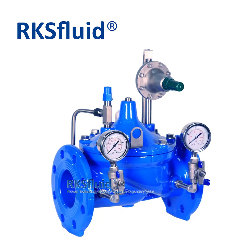 Valvole di riduzione della pressione idraulica con flangia dell'acqua PRV in ferro duttile ANSI JIS con manometro