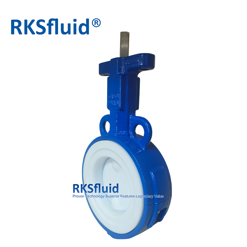 RKSfluid DN80 연성 철 웨이퍼 버터플라이 밸브 PTFE 라이닝 4인치 PN10 PN16
