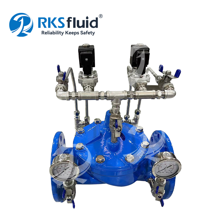 Válvula de controle solenóide hidráulica de extremidade de flange de ferro dúctil OEM EN1092-2 PN16 para água