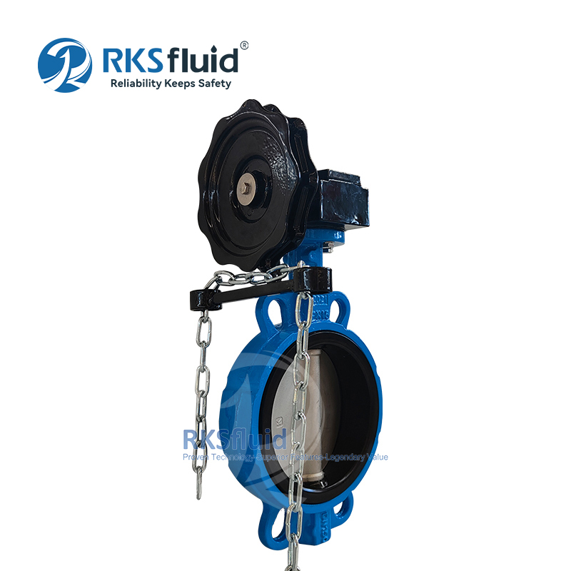 Manufacturers CF8 ductile iron wafer butterfly valve DN200 PN16 PN25 customized with chain wheel