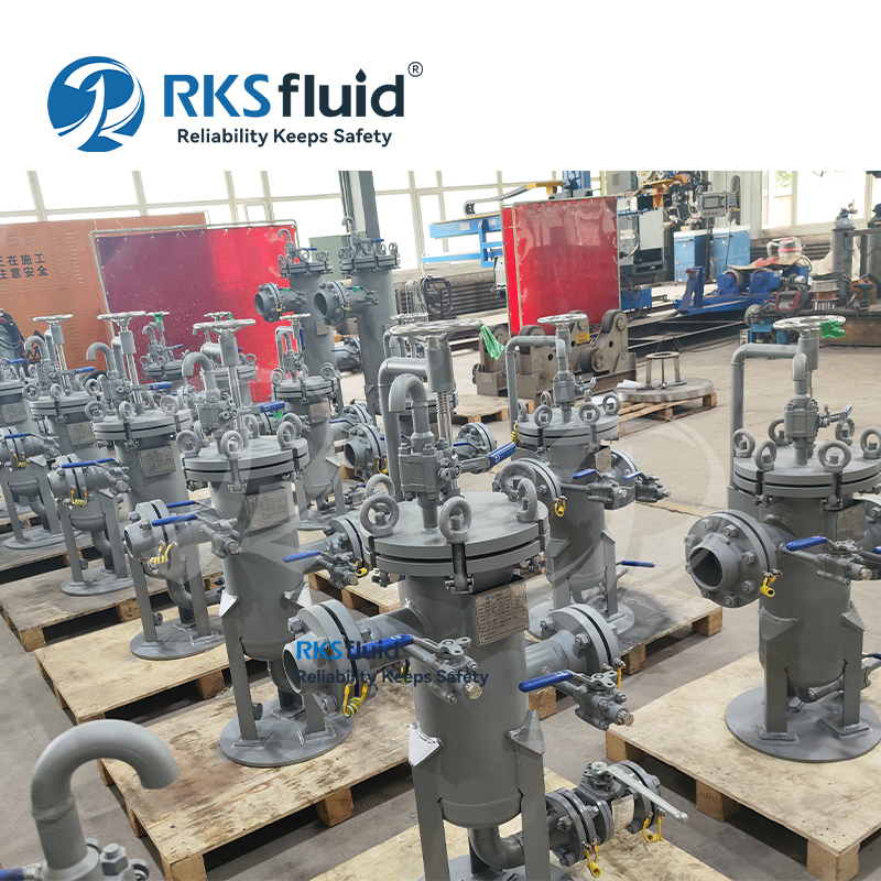 RKSfluid 공장 1 미크론 카본 스틸 플랜지 바스켓 필터 하우징 폐수 처리를위한 커스텀
