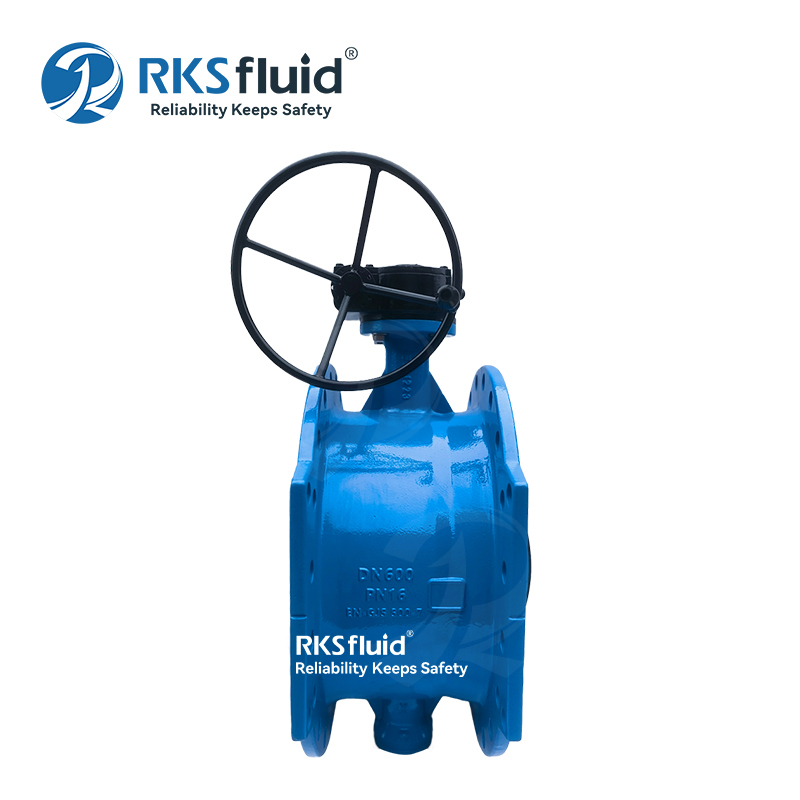 Двойной смещенный фланцевый клапан-бабочка DN600 PN10 с ручной червячной передачей для водоснабжения