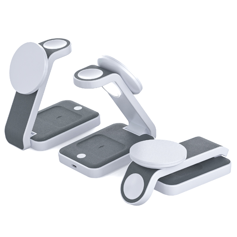 Musthong Supporto per caricabatterie wireless magnetico pieghevole compatto a prezzo di fabbrica con luce notturna touch per iPhone Apple Watch e AirPods (MH-Q495)