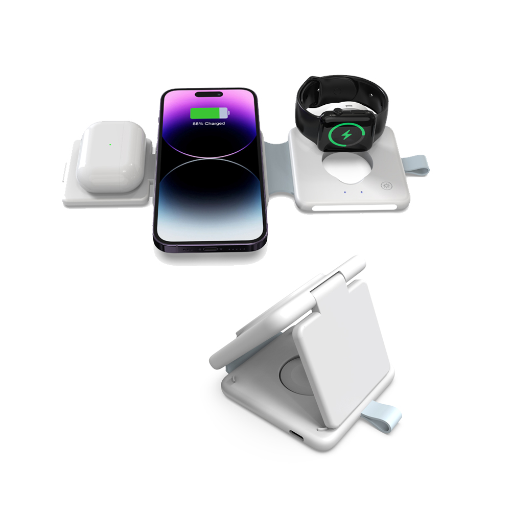 Low Price Compact Foldable 15W Magnetic Wireless Charger Pad With Apple Watch Nightstand Mode And LED Charging Indicator Night Light (MH-Q590)