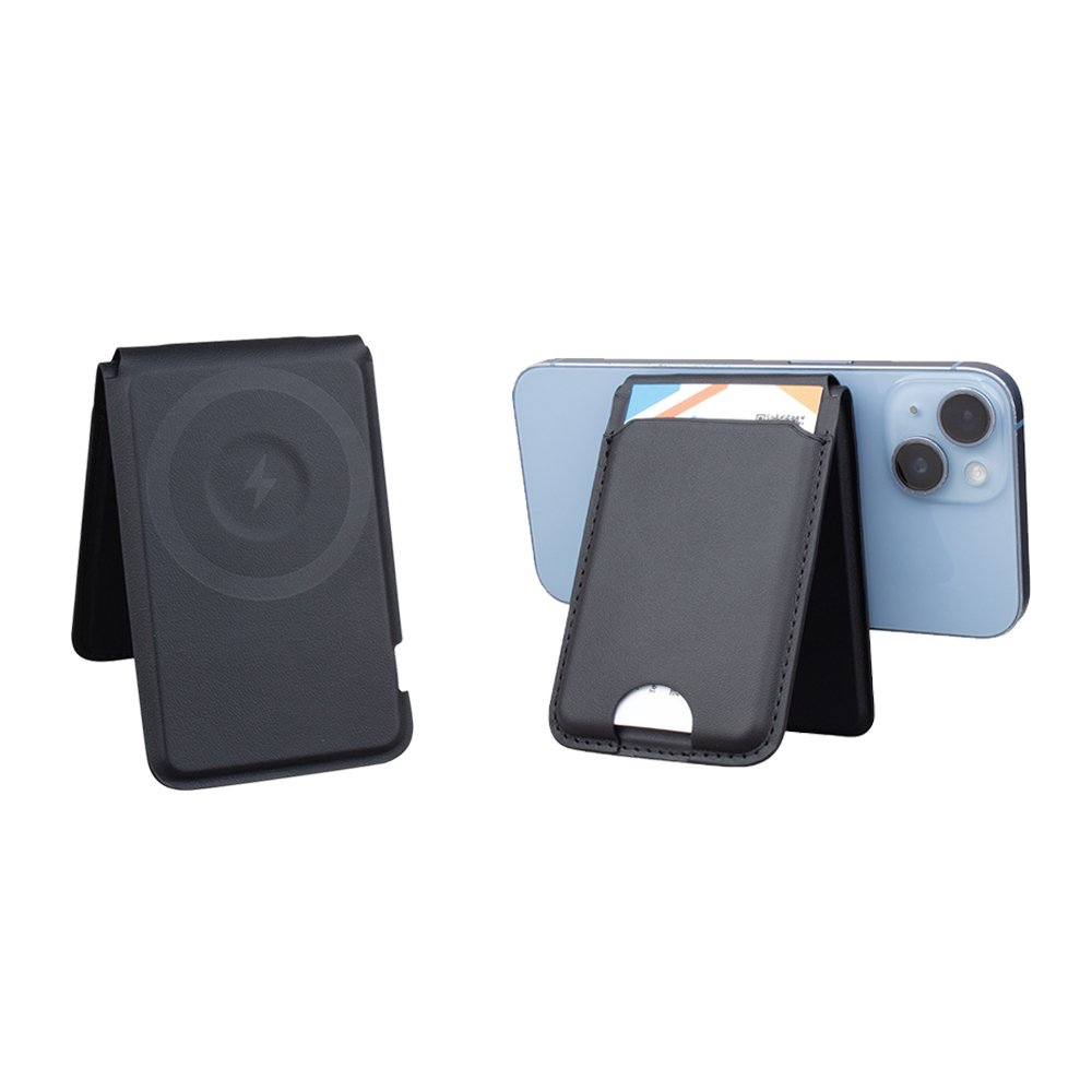 Supporto per caricabatterie wireless veloce magnetico 3 in 1 in materiale PU portatile con porta carte per tutti gli Apple Watch o AirPods o ricarica per iPhone (MH-D78)