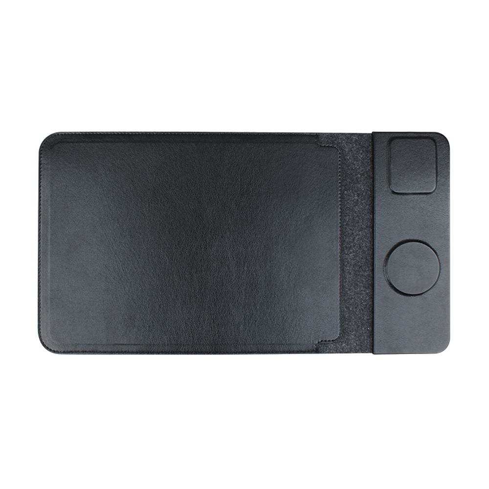 Tappetino per mouse e custodia per laptop con caricabatterie wireless magnetico 4 in 1 con pelle PU personalizzabile per la ricarica del telefono e degli auricolari (MH-D89B)