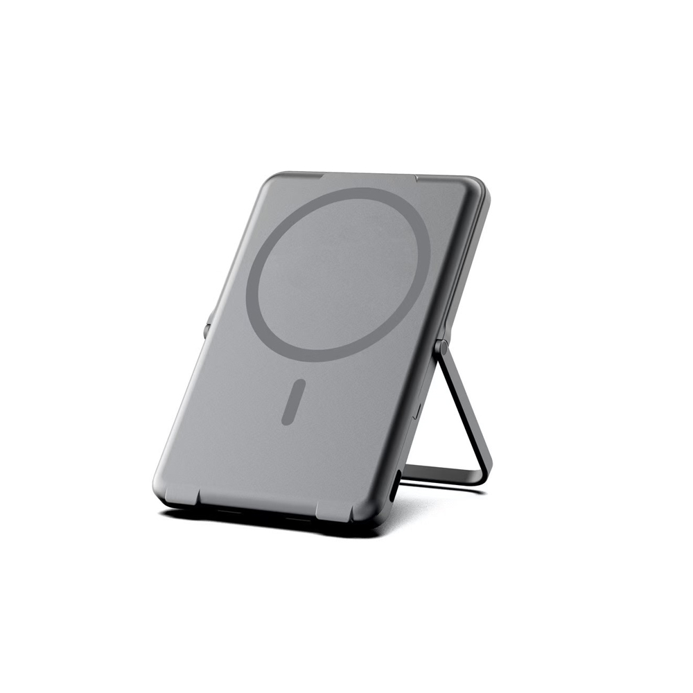 Power bank pieghevole per caricabatterie wireless MagSafe magnetico in lega di alluminio da 5000 mAh con ricarica rapida cablata PD20W e staffa per supporto del telefono (MH-P22B)