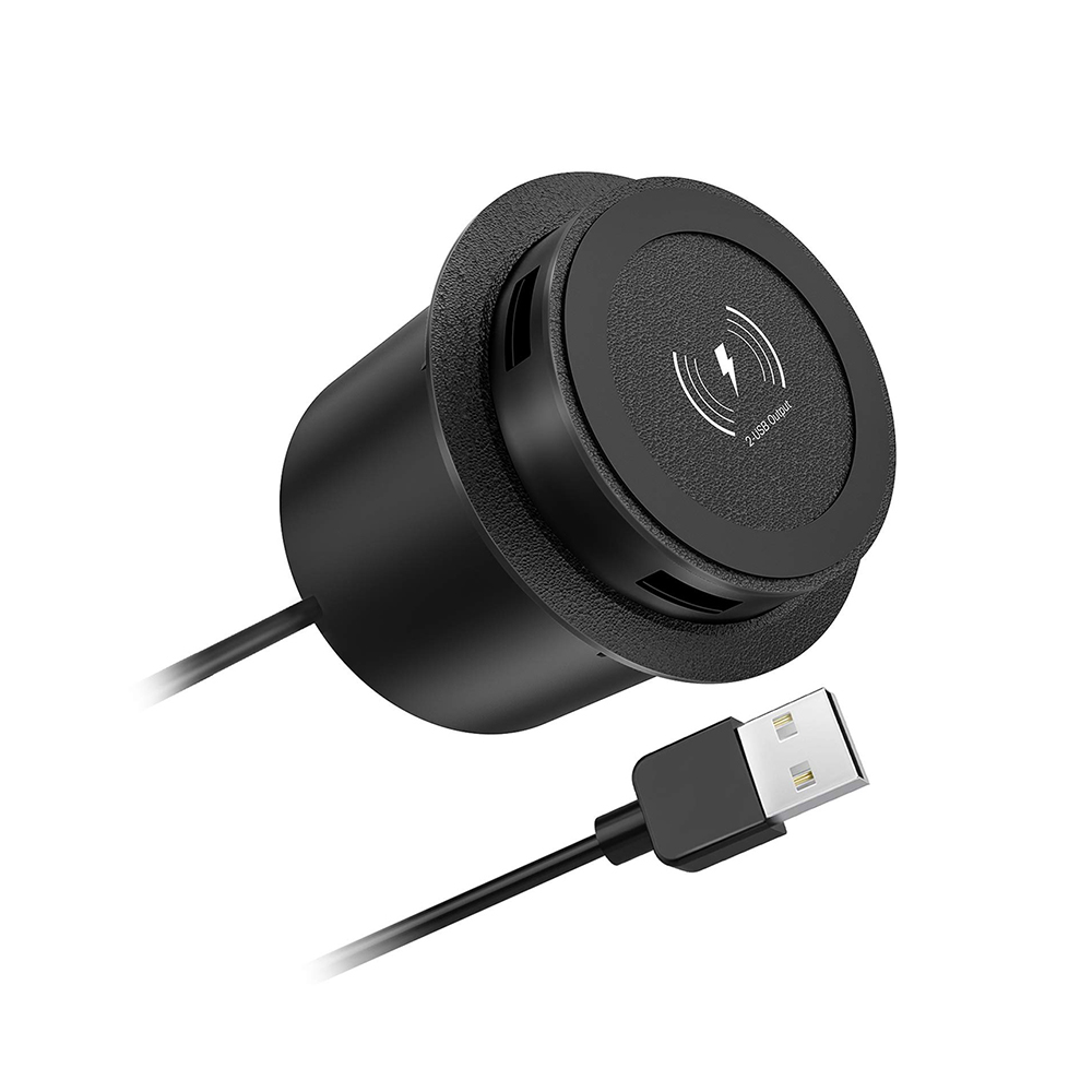 厂家直销家具嵌入式快速无线充电器，具有弹出式设计和双内置 USB-A 输出有线充电 (MH-D22)