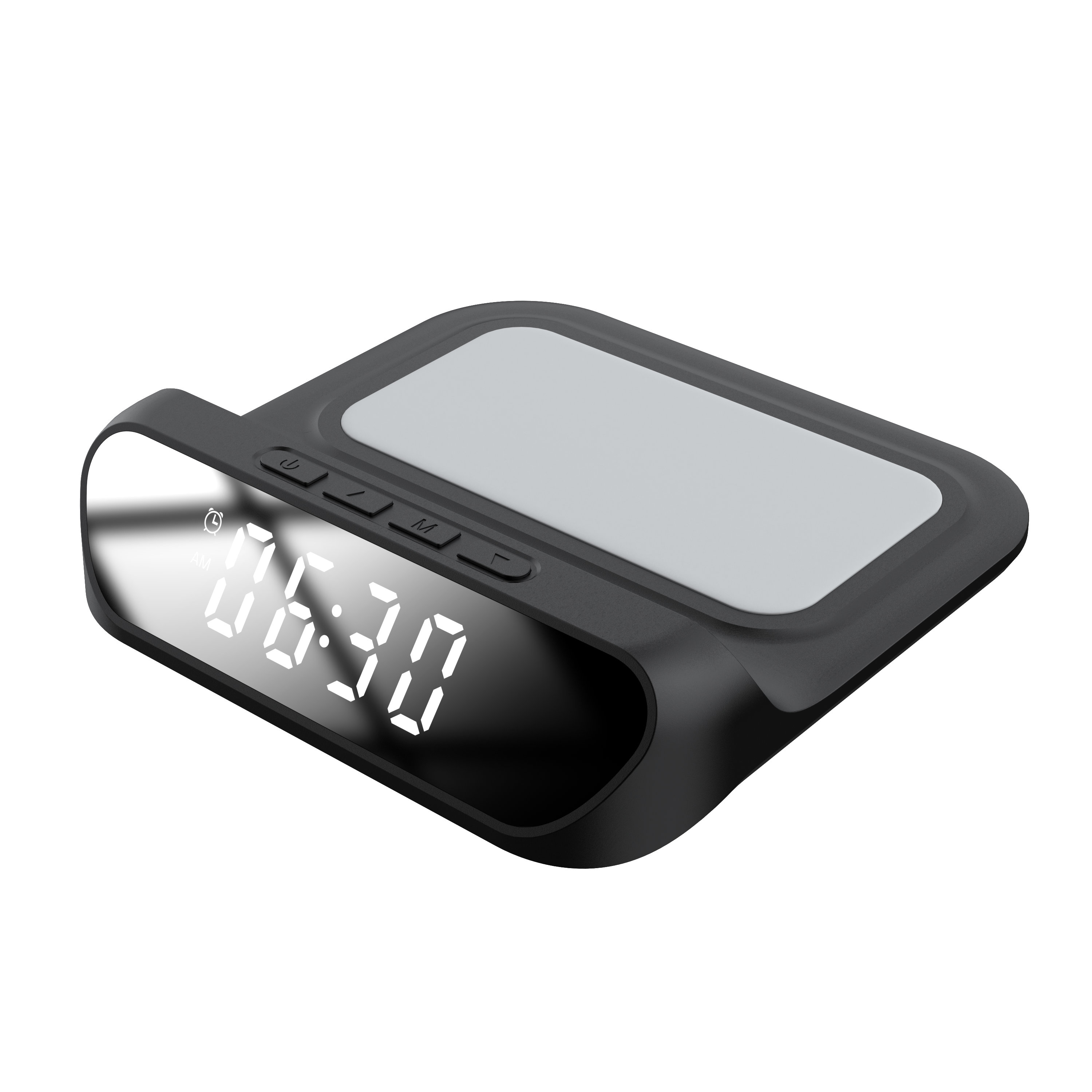 Stazione sveglia per caricabatterie wireless veloce da 15 W di vendita calda con display LED digitale per tutti gli smartphone e auricolari abilitati Qi (MH-D60)