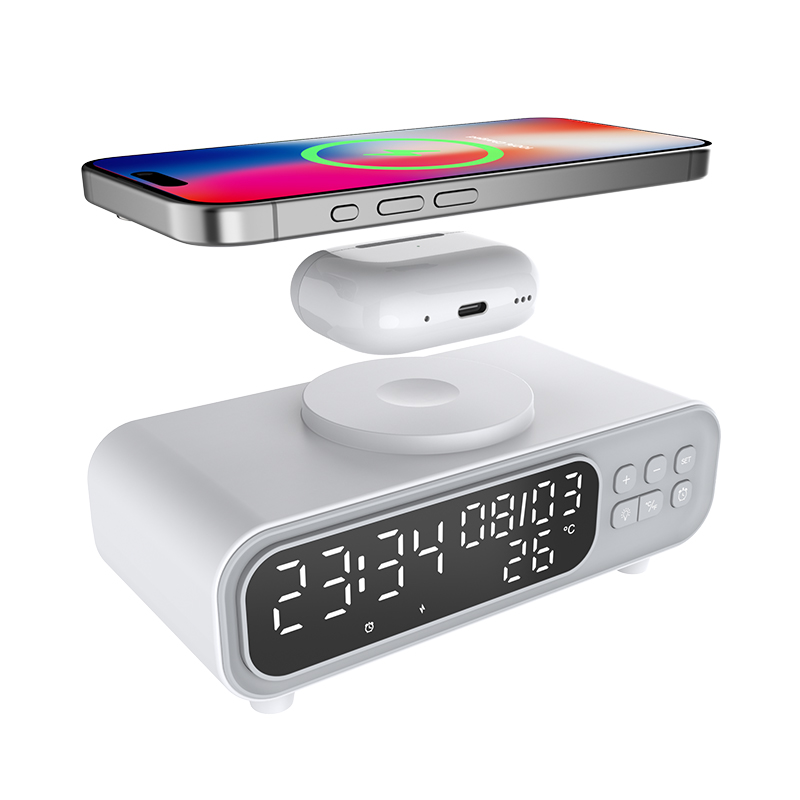 Display di ricarica wireless multifunzionale con termometro F/C Data LED Display digitale per l'uso del desktop (MH-D67)