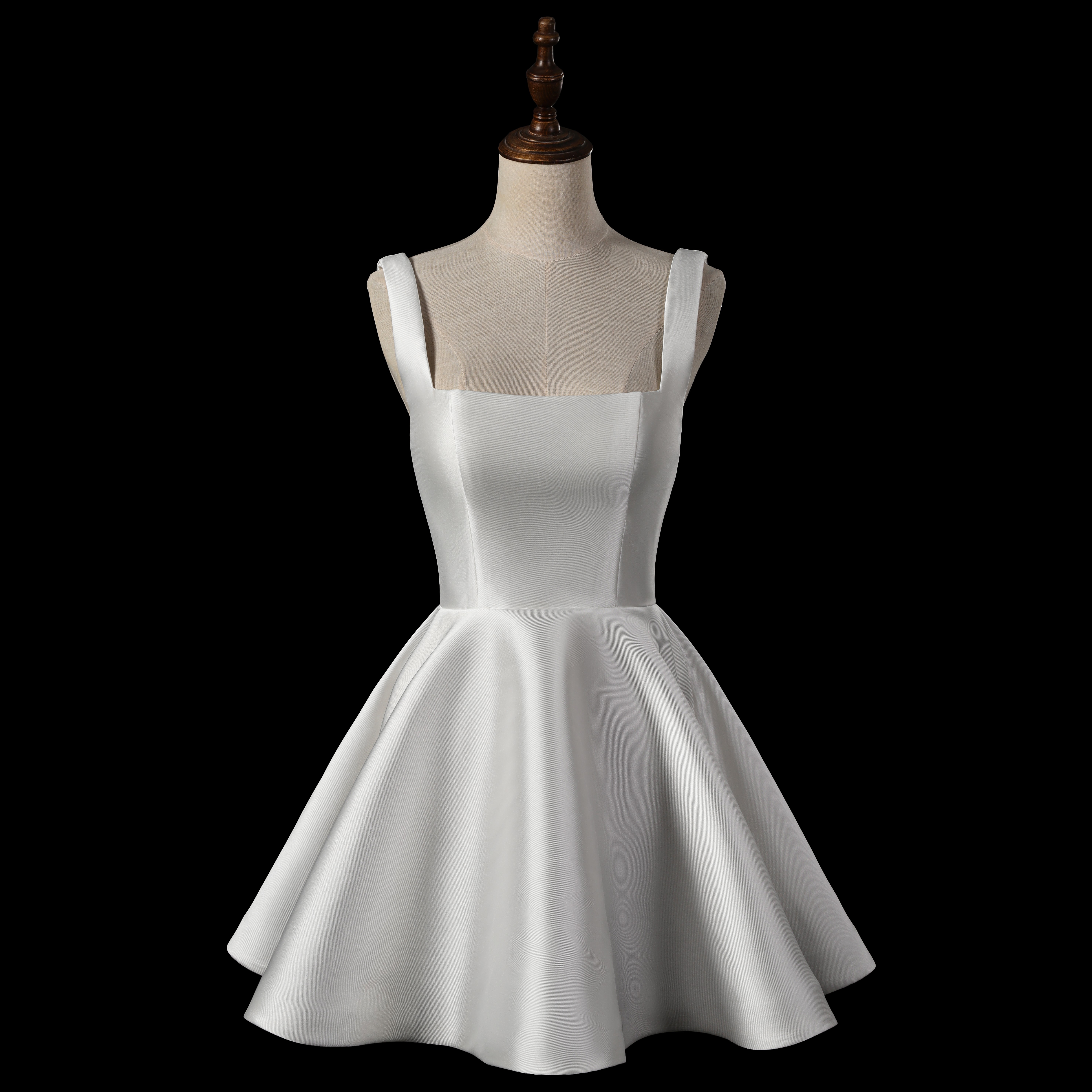 Einfaches Rückenless Satin kurzes Ballkleid Hochzeitskleid