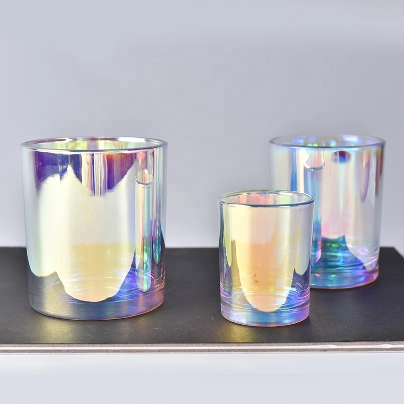 8oz 10oz Iridescent Holographic glass candle vessel for making with decoration