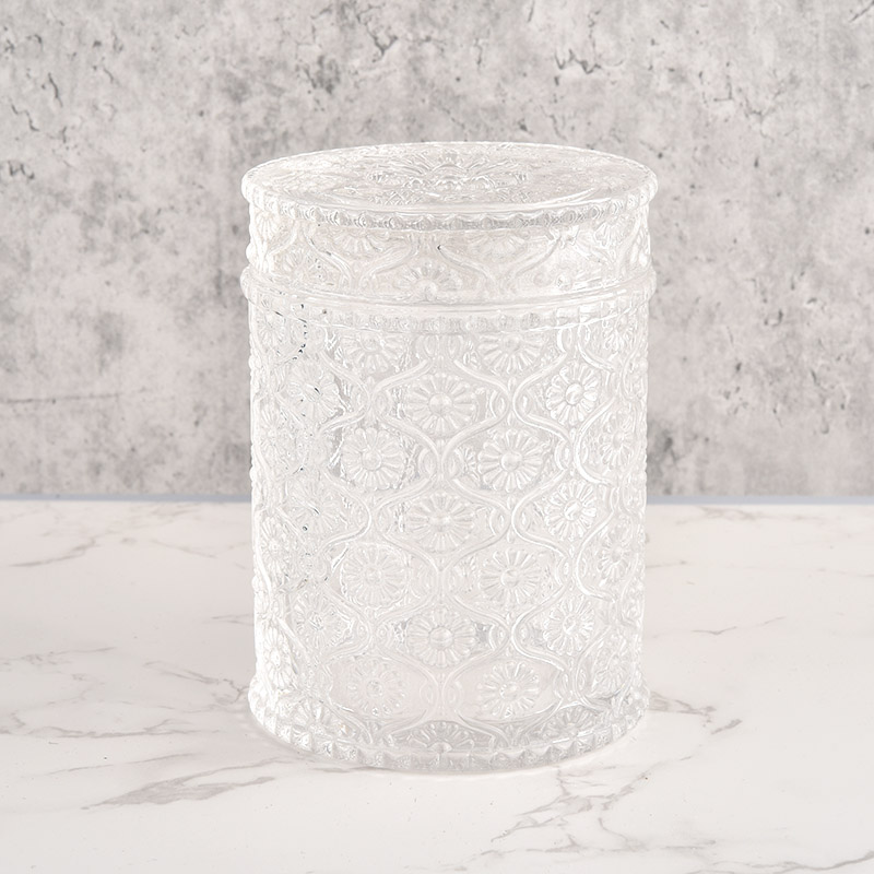 Embossed Pattern Glass Candle Jar with Lids For Candle Marking