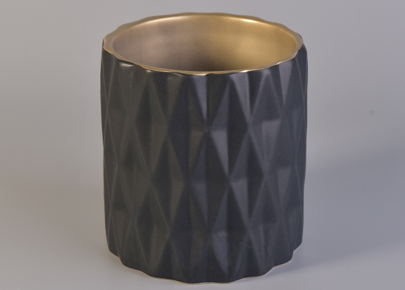 Luxury matte black ceramic candle vessel
