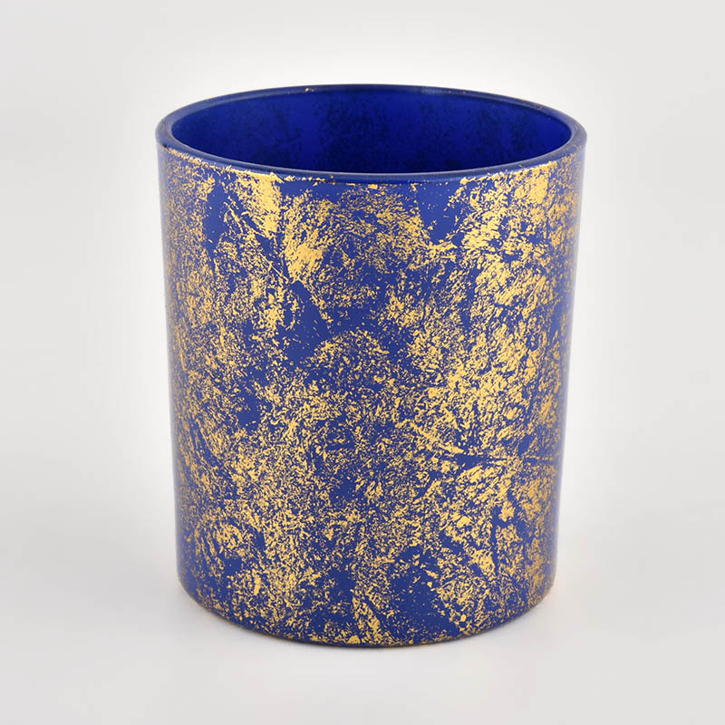 Decorative golden printing dust with blue glass candle jars in bulk