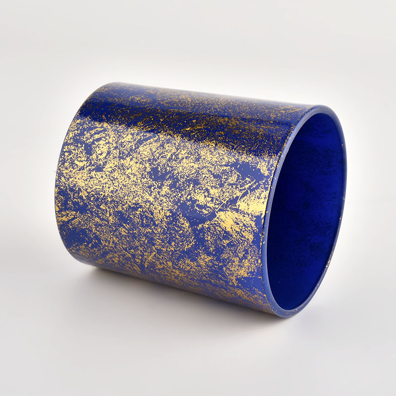 Decorative golden printing dust with blue glass candle jars in bulk