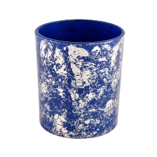 China Wholesale white printing dust with bule glass candle jar for making supplier manufacturer