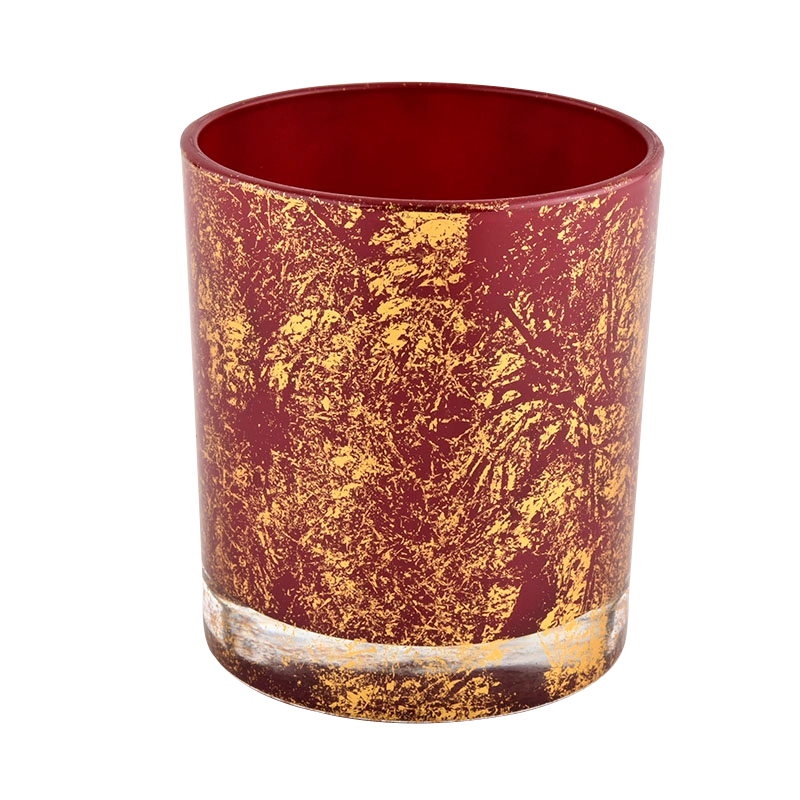 Luxury customized gold printing dust and red glass candle jar