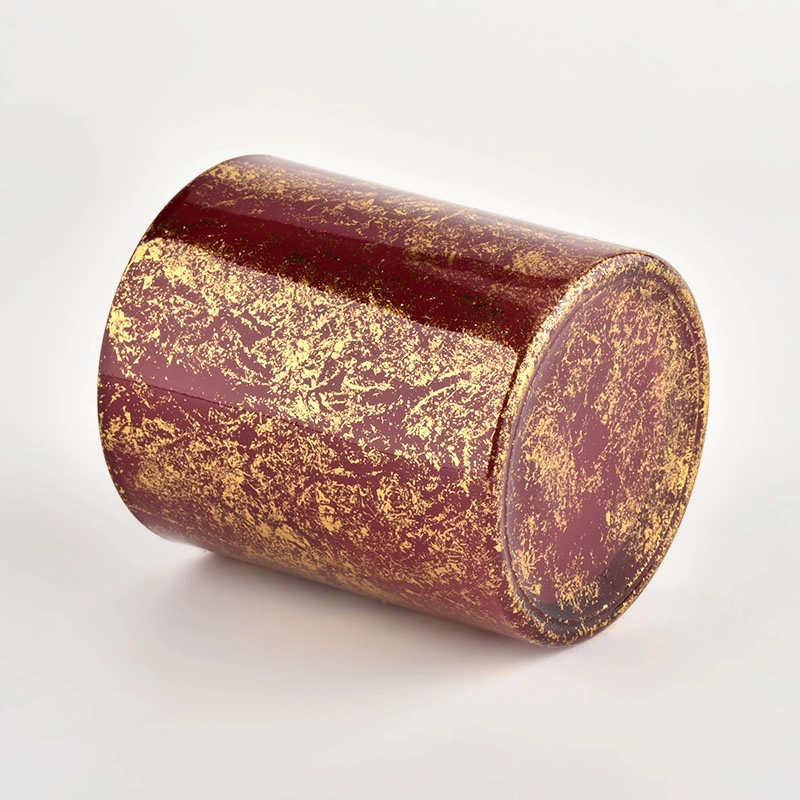 Luxury customized gold printing dust and red glass candle jar