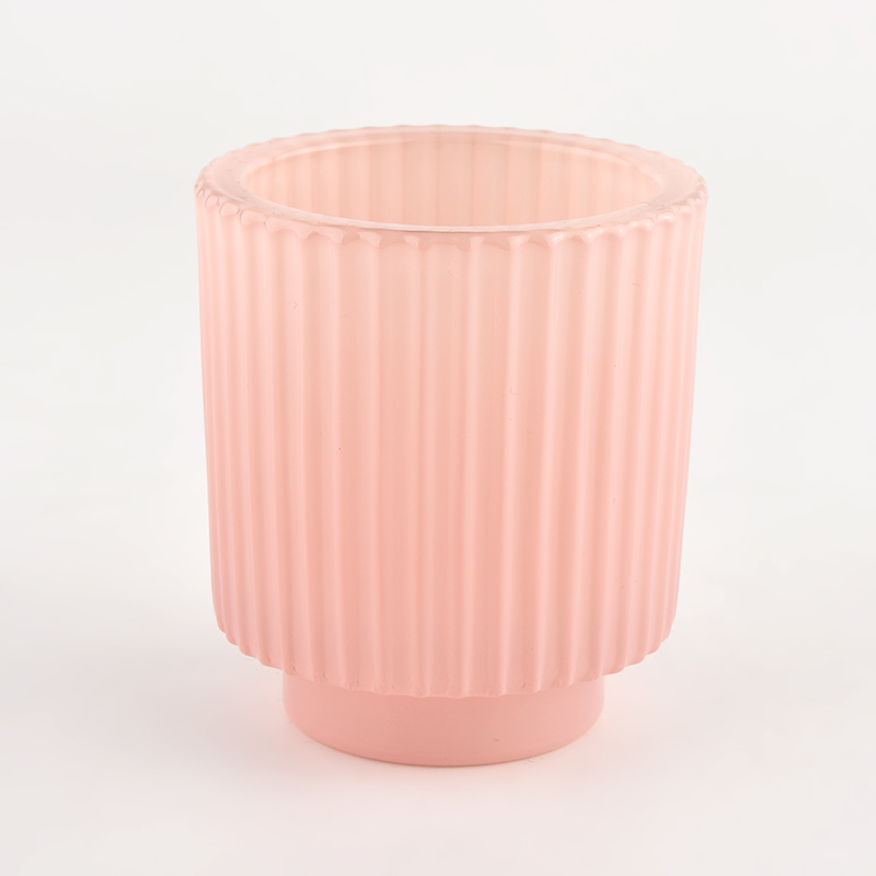 popular stripe pink glass candle container for decoration