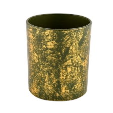 China Luxury Cylinder gold green Glass candle jar for Home Decoration manufacturer
