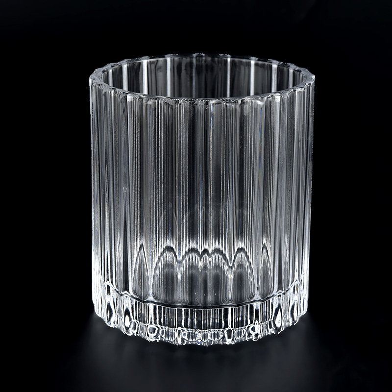 popular stripe glass candle jar round candle vessel supplier