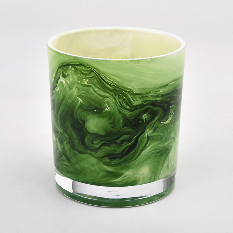 wholesale green painting empty glass candle vessel for home decor