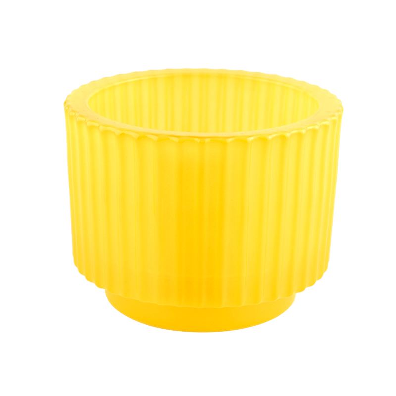 8oz yellow stripe glass candle container wholesale