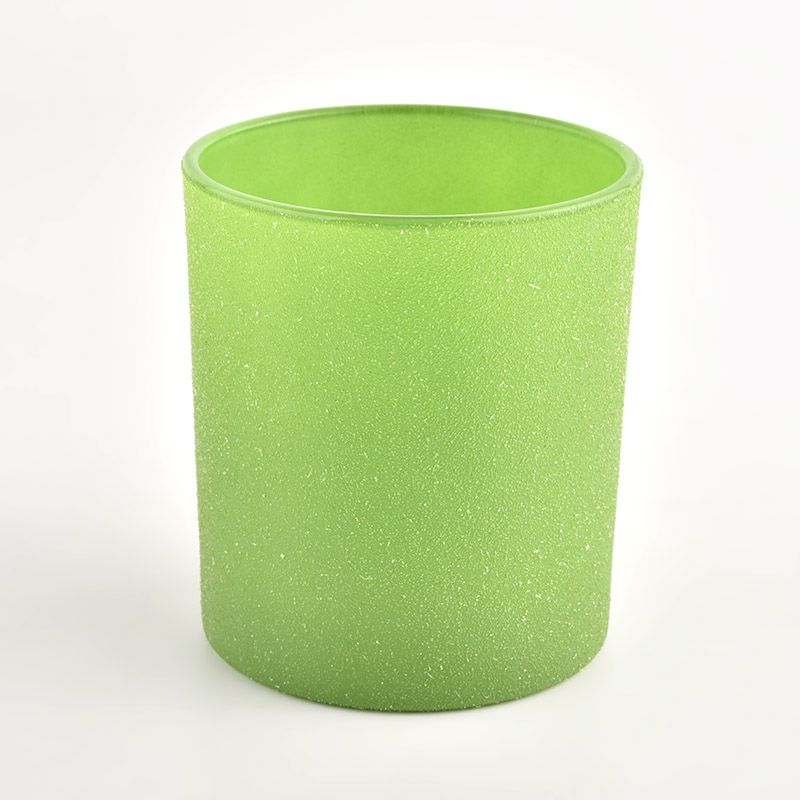 Luxury frost green glass candle jar round big glass candle holder