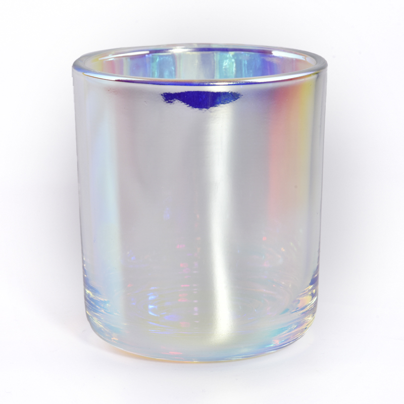 8oz Iridescent Holographic glass candle jar with round bottom wholesale