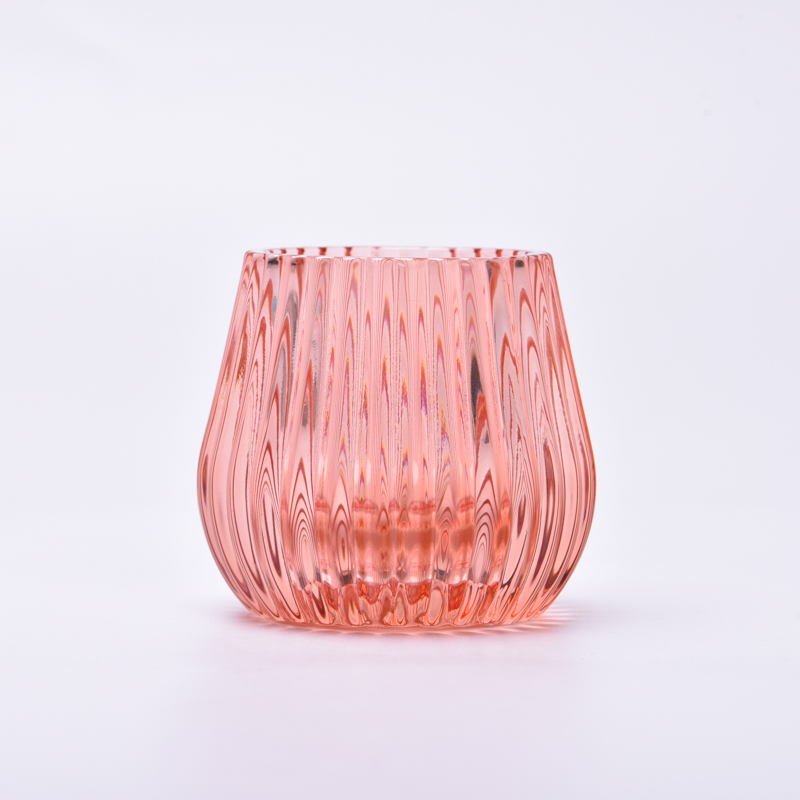 custom vertical stripe transparent color glass candle container supplier