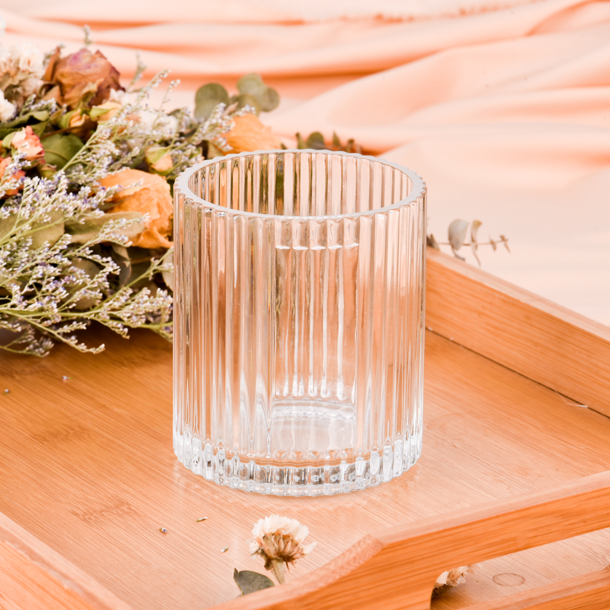 400ml Ribber Glass Candle Jars 10oz Scented Wax Glass Candle Vessels Wholesale
