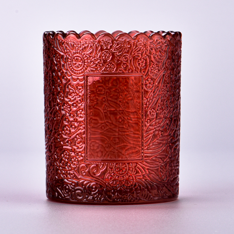 Hot Sale Embossed Glass Candle Holders 255ml Glass Candle Vessels