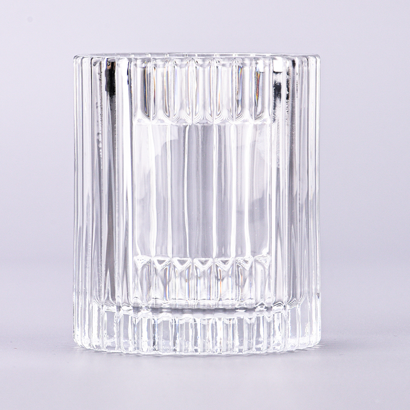 Private Label Glass Candle Holders Ribber Glass Candle Vessel Wholesale