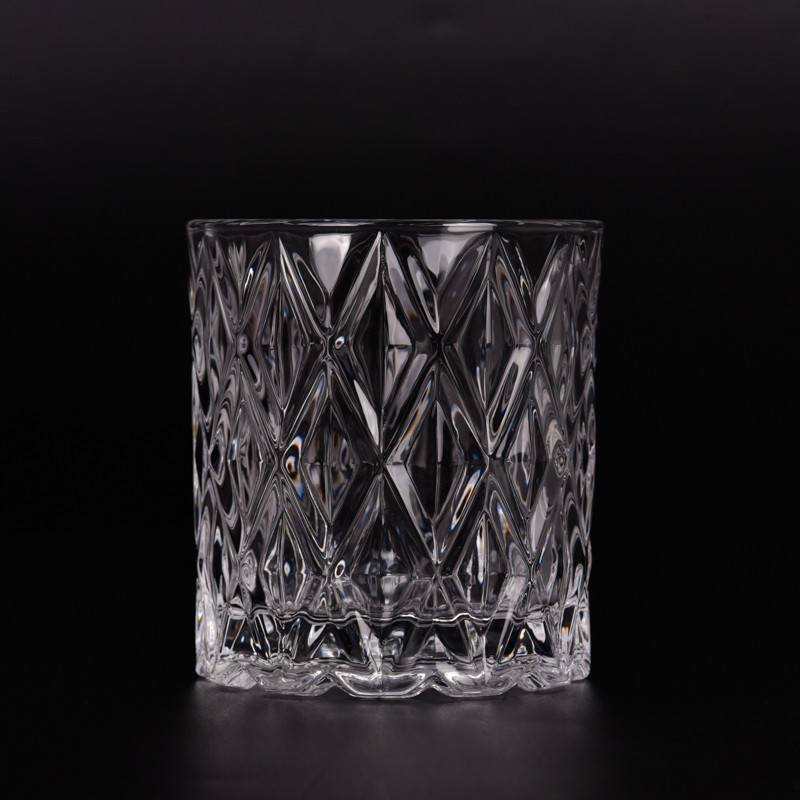 Luxury Diamond Pattern Glass Candle Holders 8oz Glass Candle Jars Wholesale