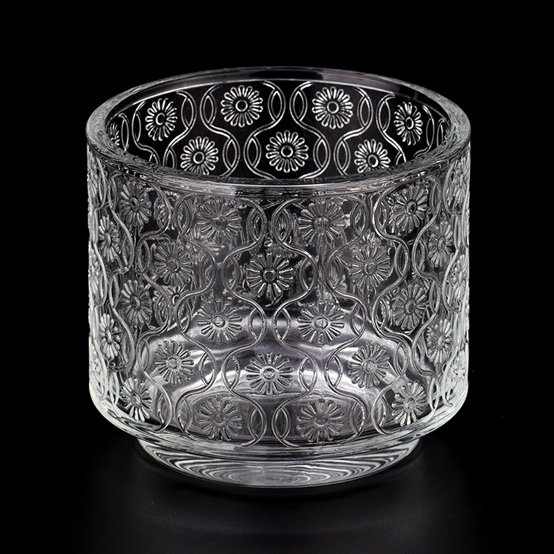 Embossed Pattern Glass Candle Vessels 455ml Glass Vessel for Candle Making