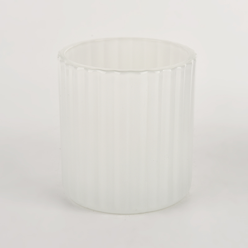 Retro Small white Vertical Ribbed Glass Candle jar supplier