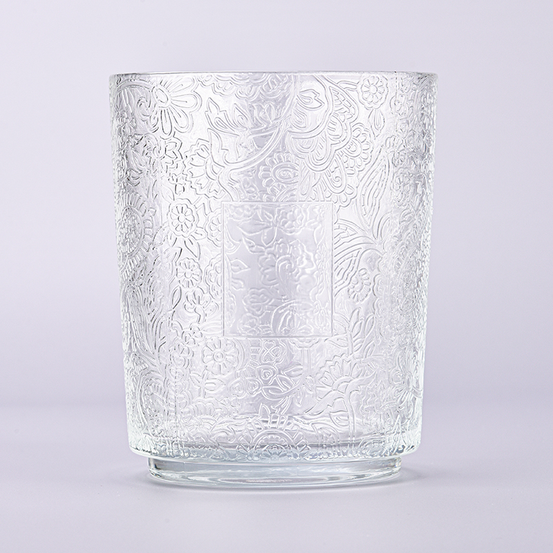 Large Glass Candle Jars Customized Color Candle Glass Embossed Glass Candle Vessels Wholesale