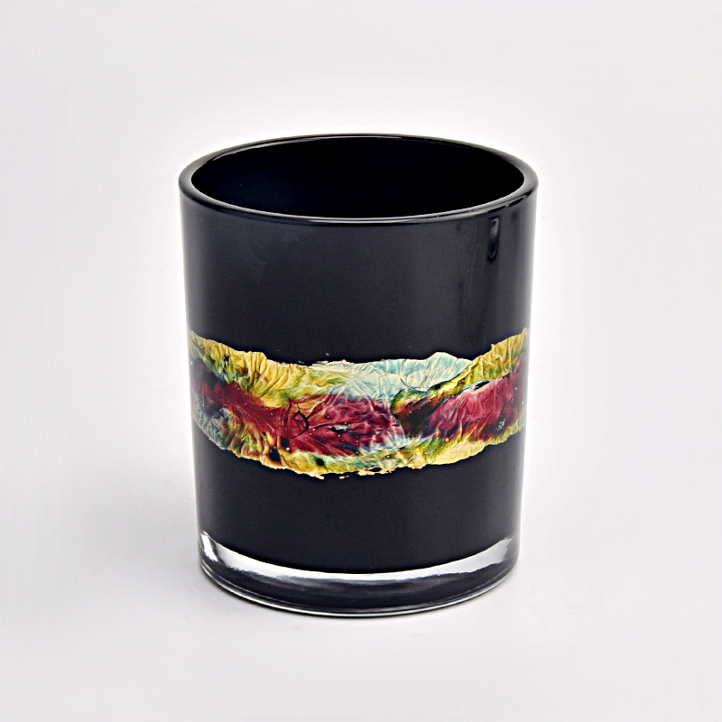 Luxury Black Glass Candle Jars Custom Printing 10oz Glass Candle Vessels