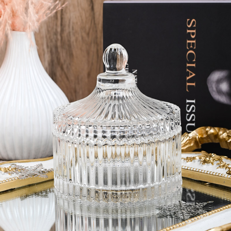 Classic Stripe Glass Candle Holders 7oz Glass Candle Holder With Lids