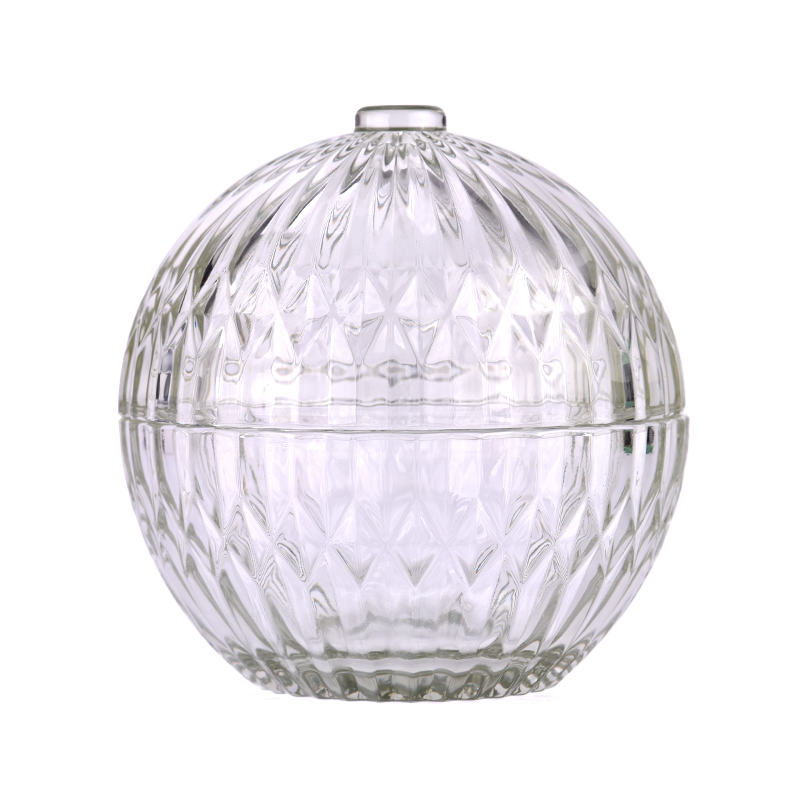 Ball Shape Glass Candle Jar With Lids Diamond Glass Candle Jar With Lids