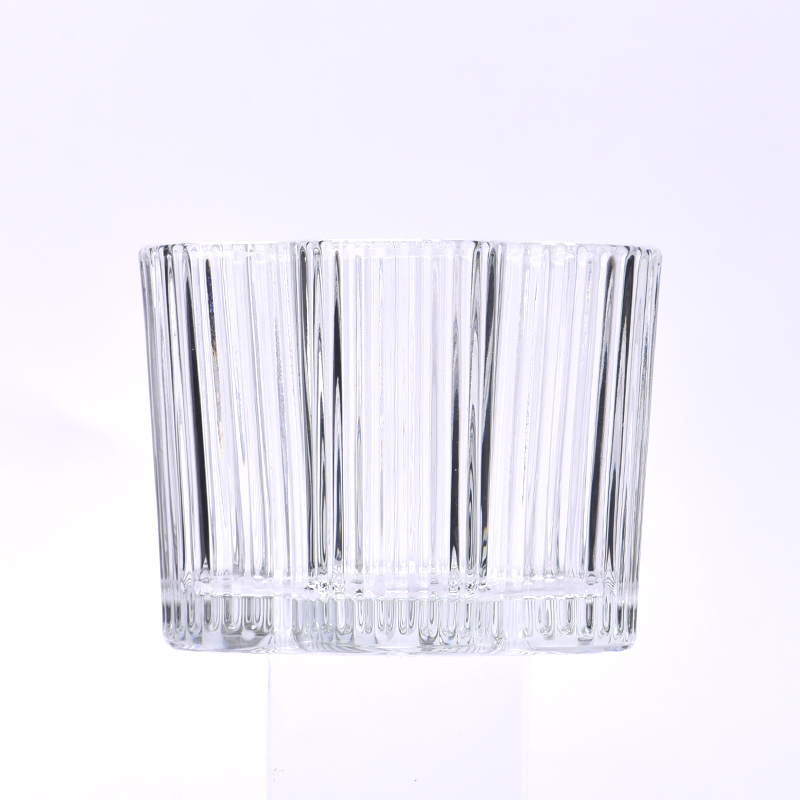 Custom 290ml 8oz Flower Shape Glass Candle Holder Stripe Glass Candle Jars Wholesale