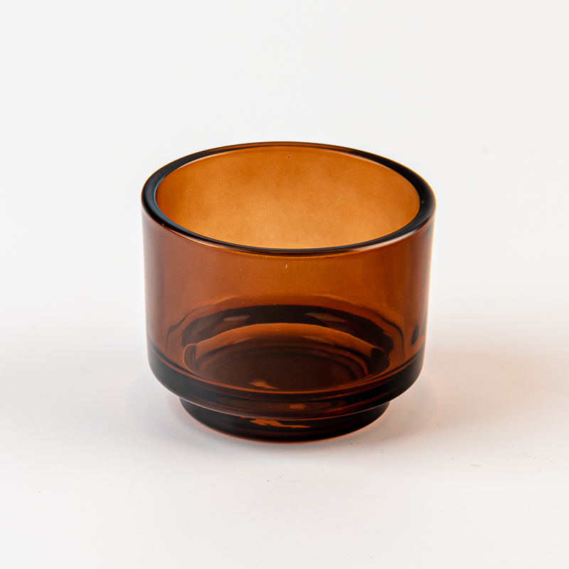 Transparent amber color glass candle jar with step wholesale