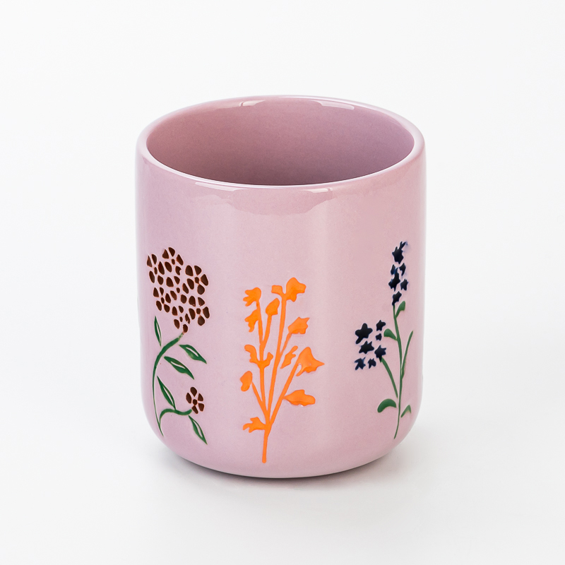 Wholesale New Design Flower Pattern Ceramic Candle Jar