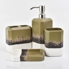 China green white ceramic lotion dispenser toothbrush holder soap dish tumbler cups bathroom sets accessories manufacturer
