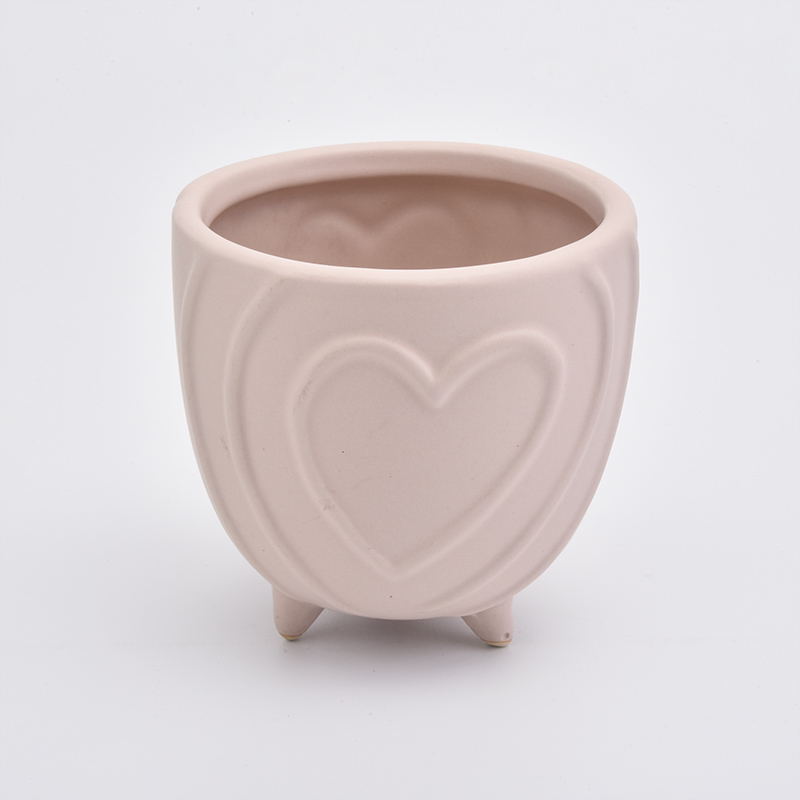 Pink Heart Pattern Embossed Votive Candle Jars Ceramic