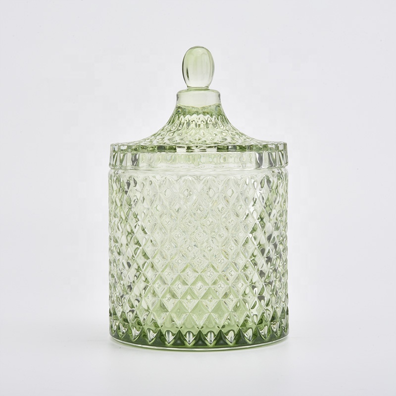 Glass diamond geo cut glass jar for candle making with glass lid