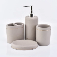 China grey concrete bath room accessories with lotion bottles dispenser toothbrush holder manufacturer