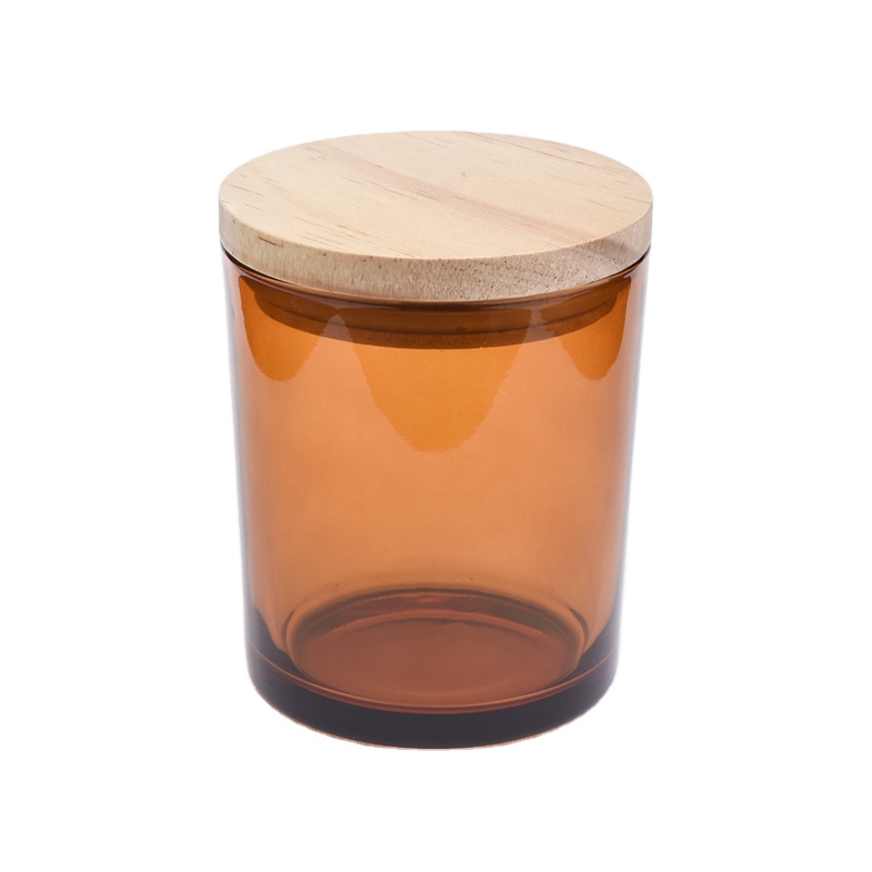 400ml Amber Glass Candle Holder With Wooden Lids supplier