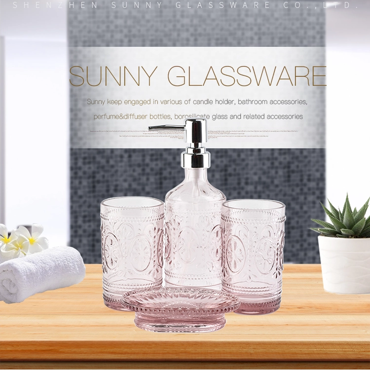wsimply pink color tumbler soap dish glass bathroom accessories sets